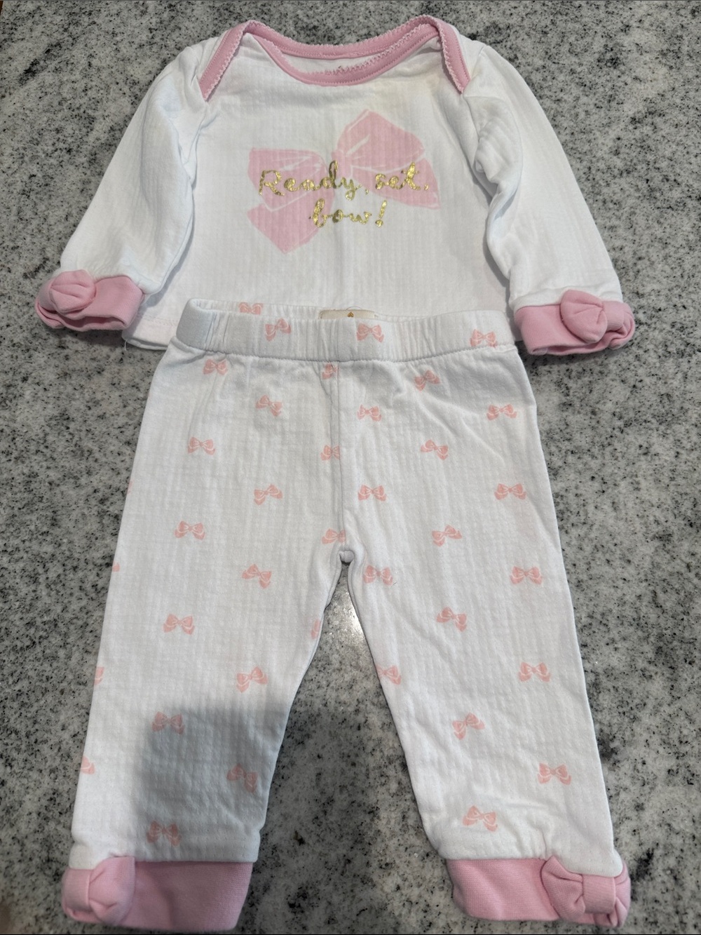 Kate Spade White and Light Pink Bow Pajama Set - size 6M
